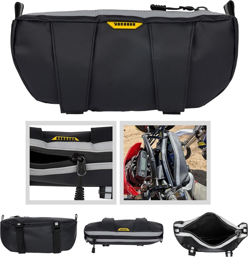 ROBOCUP Handlebar Trail Bag for Adventure Motorcycles, Dirt Bikes, ATV, eBikes | 2L Storage for Tools, Phone, Keys, Snacks | Heavy Duty Water Resistant PVC Material, Glove-Friendly Waterproof Zippers - Image 1